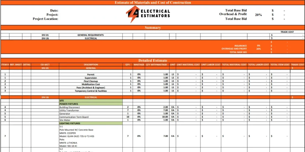 Sample image for electrical estimators llc