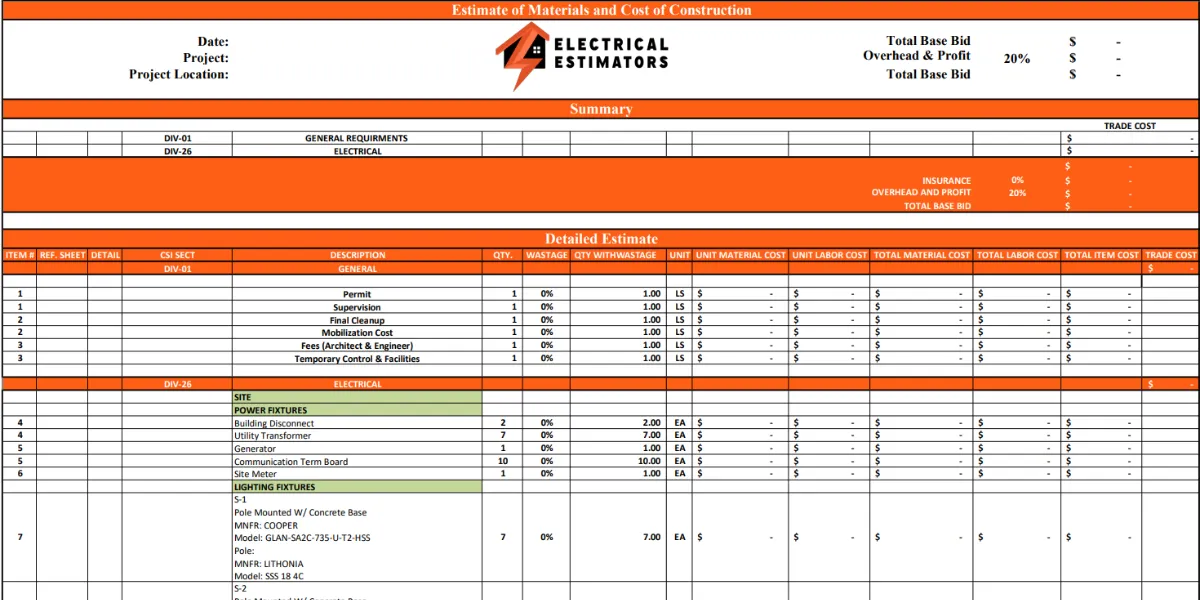 Sample image for electrical estimators llc